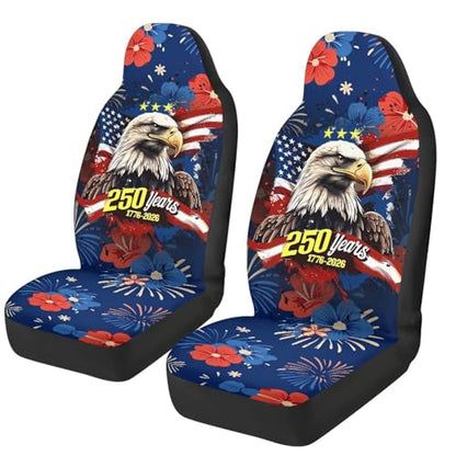 Front Seat Covers Breathable 250 Years USA 1776-2026 Car Seat Protectors EStretch Polyester Fabric Cover Universal for Most Vehicles Sedan Truck, Easy to Install - color: 250 Years USA 1776-2026