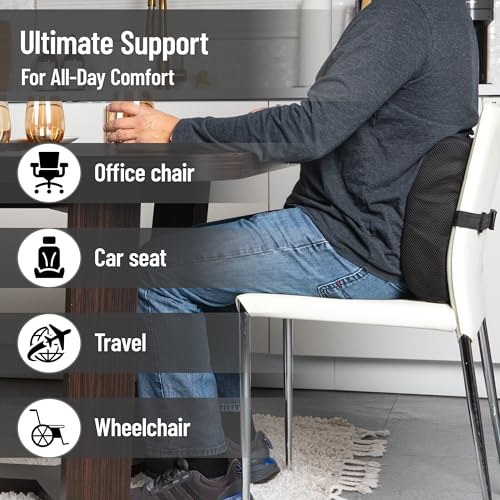 Mind Reader Lumbar Support Cushion with Air-Cloud Memory Foam, Ergonomic Lower Back Pillow for Office Chair and Car Seat, Black - color: Classic Black