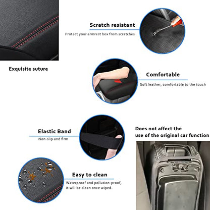 Car Center Console Armrest Cover for Dodge Durango 2011 2012 2013 2014 2015 2016 2017 2018 2019 2020 Leather Anti-Scratch Central Box Lid Protector Cushion Interior Accessories-Black Stitches