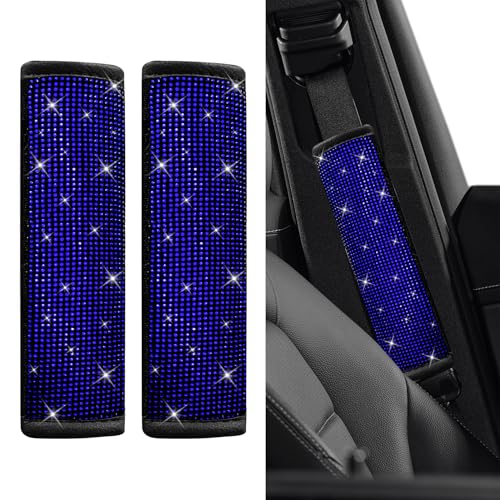 2PCS Bling Seat Belt Covers, Seat Belt Cover Pad, Car Seatbelt Shoulder Pads with Rhinestone, Auto Accessories Comfortable Automotive Neck Shoulder Mat Cushion for Car Truck SUV (Blue) - color: Blue