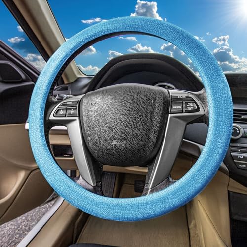 FH Group Universal Fit Silicone Snake Pattern with Massaging Grip Steering Wheel Cover fits most Cars, SUVs, Trucks, and Vans Light Blue - color: Light blue