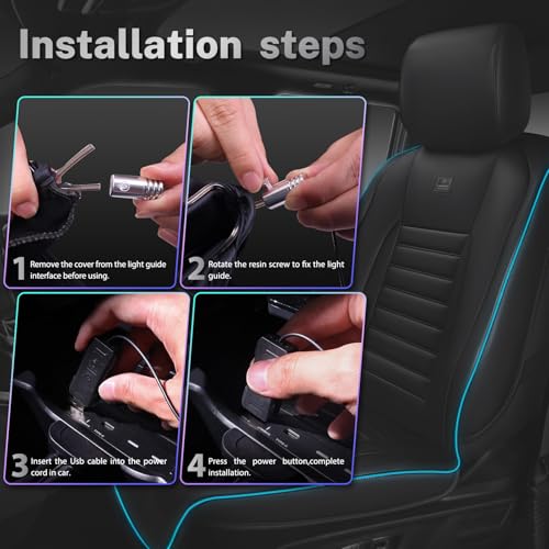 CAR PASS LED Lights Nappa Leather Car Seat Covers Front Seats, Waterproof Seat Cover for Cars Variable RGB Lights with DIY Music Sync Mode, All Weather Universal Fit Trucks SUV Automotive Pick-up