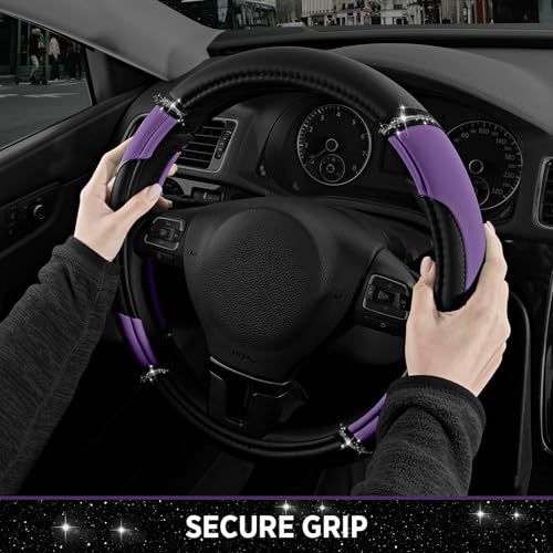 Road Comforts Leather Steering Wheel Cover - Made with PVC Leather - Anti-Slip, Universal Fit 14 1/2 inches to 15 inches - Purple - color: Purple