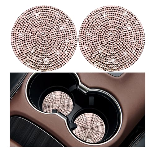 Ziciner 2PCS Bling Car Cup Holder Coaster, 2.73 Inch Anti-Slip Cup Insert Coasters, Crystal Rhinestone Auto Drink Cup Mat, Universal Interior Decor Car Accessories for Women Girls (Golden) - color: Golden, size: 2 Coaster+No Button Cover