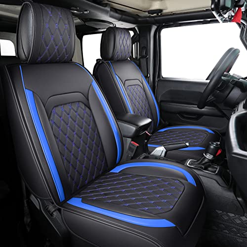 Jeep Wrangler JK JL 4-Door Seat Covers Full Set Custom Fit 2007-2026 Unlimited X Rubicon 392 Sahara Willys Sport High Altitude Truck Pickup Waterproof Leather(Full Set/Black-B) - color: Full Set/BLACK-Blue