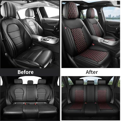 Car Seat Covers Full Set for SUV Trucks,Univerasal Precision Fit Contoured ThickTexture Nappa Leather Automotive Seat Covers,Waterproof Seat Covers & Accessories,Style1 Black Red Line - color: Black Red Full Coverage