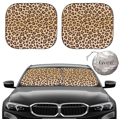 GVEN Windshield Sun Shade Car Sunshade Truck Accessories Large-Size Front Window Shades Windshield Cover Visor for Full-Size MPVs, Vans, Trucks, SUVs, Tesla (Leopard, L) - color: Leopard, size: Large