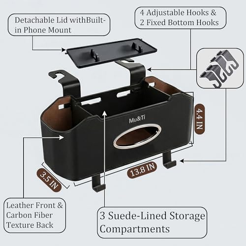 Mu&Ti Back Seat Car Organizer,4+2 in 1 Multifunctional Car Back Seat Storage Box with 2 Cup Holders, Tissue Box and Hook - Ideal for Kids and Travel(Black) - style: Car Storage Box（black）
