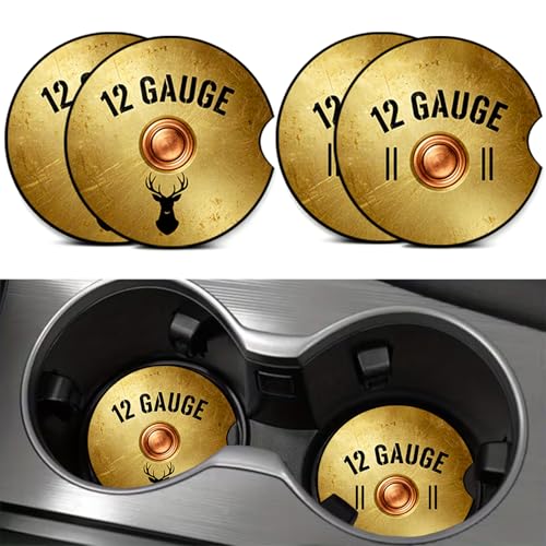 4PCS Bullet Car Cup Holder Coasters, Cool Bullet Car Coasters Cars Accessories Interior Decor Universal Neoprene 2.75" Anti-Slip Rubber Mat with Finger Slot, Gifts for Women, Men, Driver - color: 12Gauge