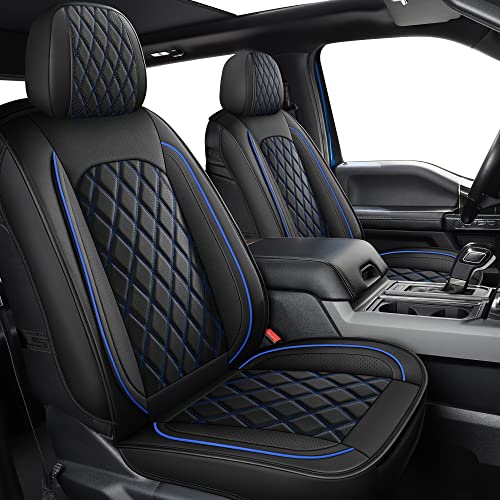 Seat Covers Full Set, Car Seat Covers Blue Faux Leather Seat Covers Automotive Seat Covers Car Seat Protector for SUV Pick-up Truck Sedan,Driver Seat Cover Universal Fit (Black and Blue) - color: Black Blue, size: 5PCS Full Set