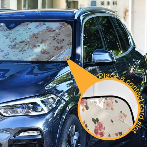 Sun Shade for Car Windshield Beige Background Floral Rose Foldable Sun Shield Heat and UV Protection Automotive Interior Protection - color: Rose