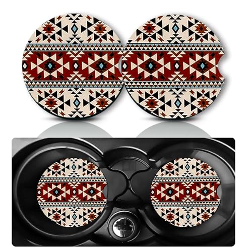 Car Coasters for Cup Holders,2 PCS Universal Non-Slip Native Southwest Car Coasters,2.75" Rubber Mat,Tribal Ethnic Aztec Cars Accessories Drink Holder Coaster Decor Boho Gifts for Women,Men,Mom - color: Aztec Boho