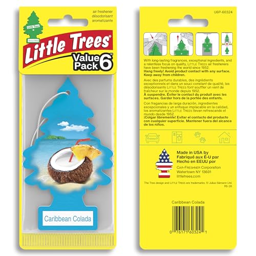 LITTLE TREES Car Air Freshener | Hanging Tree Provides Long Lasting Scent for Auto and Home | 24 Air Fresheners |Caribbean Colada - color: Caribbean Colada, size: 6 Count (Pack of 4)