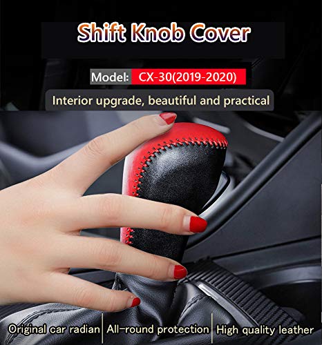 Genuine Leather Automatic at Gear Shift Knob Cover Protector Trim,the car Interior Accessories(Black Stitches)for CX-30(2020-2025) Mazda 3/Mazda 3 Hatchback(2019 2020 2021 2022 2023 2024 2025) CX-50 - color: Black Stitches, size: Mazda 3(2019-2025)/CX-30(