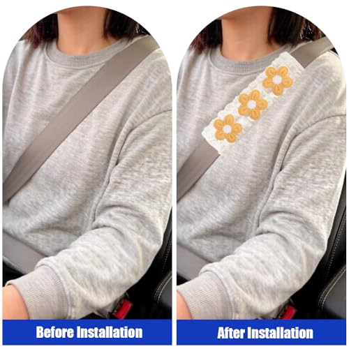 JDDRY 2PC Car Seat Belt Covers Pads,Seat Strap Pads,Auto Seat Belt Pad,Fit for Most Vehicles,Car Interior Accessories(Three Flower,Yellow) - color: Three Flower-Yellow
