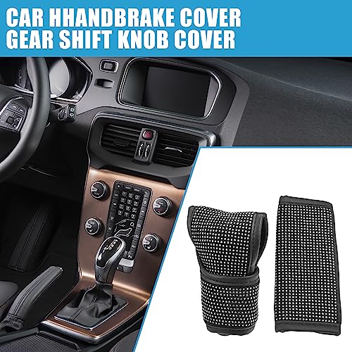 Universal Car Handbrake Cover Bling Rhinestone Gear Shift Knob Decoration Cover Flannel Rhinestone White (Set of 2) - color: White