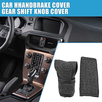 Universal Car Handbrake Cover Bling Rhinestone Gear Shift Knob Decoration Cover Flannel Rhinestone White (Set of 2) - color: White