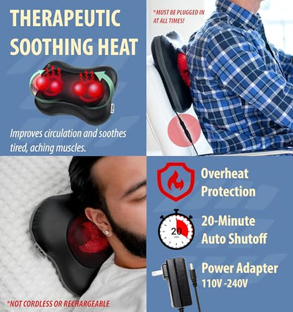 Zyllion Shiatsu Back and Neck Massager with Heat - 3D Electric Kneading Deep Tissue Massage Pillow for Muscle Pain Relief, Black, ZMA-13 - color: Black