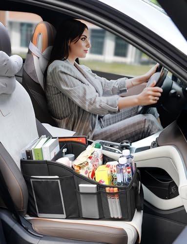 Car Seat Organizer Backseat Car Organizer with 4 Compartments, 4 Cup Holders and 7 Mesh Pockets for Front and Rear Seat, Black - color: Black