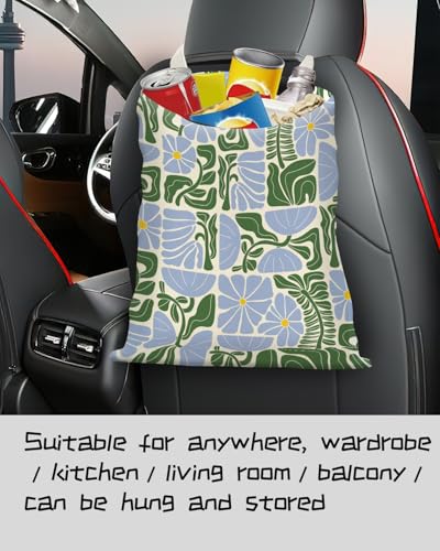 Car Trash Can, Seat Back Hanging Trash Bag, Cute Canvas Garbage Bag, Essential Car Trash Bin Cars Organizers Floral Leaves - color: Floral Leaves