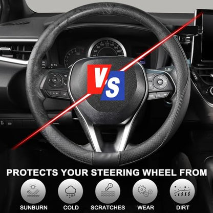 SEG Direct Steering Wheel Cover 14.5-15 inch (37-39 cm) Medium Size, Microfiber Leather, Non-Slip Comfortable Grip, Fits Cars Trucks SUVs, Black - color: Black, size: Standard size[14 1/2''-15'']