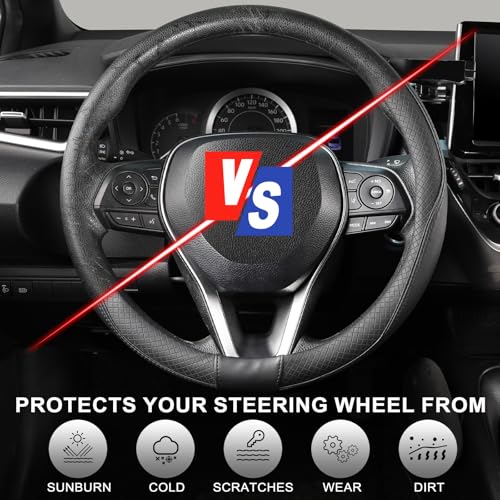 SEG Direct Steering Wheel Cover 14-14.25 inch (35.5-36 cm) Small Size, Microfiber Leather, Non-Slip Comfortable Grip, Fits Cars Prius Civic Model 3 Model Y Camaro, Black - color: Black, size: Small size [14''-14 1/4'']