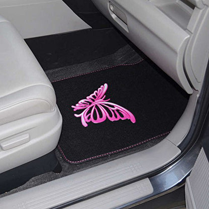 BDK Pink Butterfly Design Carpet Car Floor Mats for Auto Van Truck SUV-4 Pieces Front & Rear Full Set with Rubber Backing-Universal Fit - color: Pink Butterfly Design