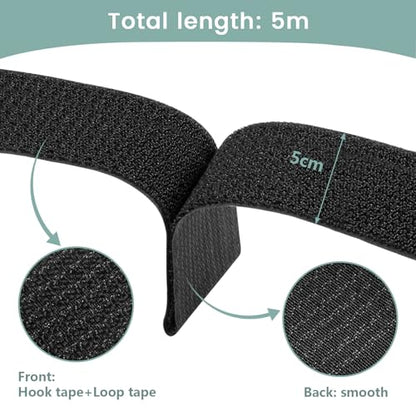 2In x 16Ft Cable Straps Heavy Duty With 15 Buckles, Black Hook and Loop Straps, Reusable Cable Ties for Organizer or Storage - size: 2In x 16Ft