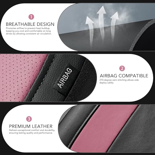 Road Comforts Car Seat Cover, Leather Seat Covers, Automotive High Back Front Car Seat Covers, Airbag Compatible, Universal Fit for Most Cars (Pink)