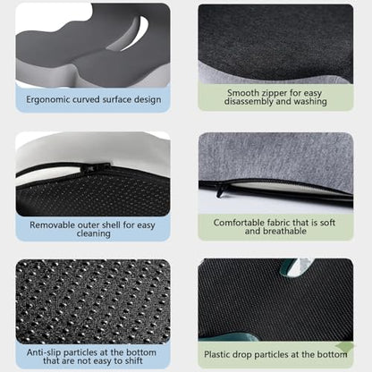 Seat Cushion Memory Foam with Ergonomic L-Shaped Extra Wide Support for Lower Back Relief, Comfort Cushion for Office Chair, Car Seat & Gaming Seat, Helps Sciatica Pain, Posture Improvement (Gray)
