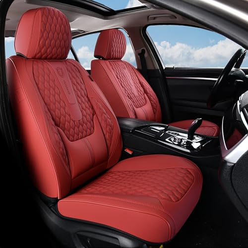 Coverado Car Seat Covers Front Seats, Luxury Faux Leather Red Seat Covers for Cars Waterproof Seat Covers with Lumbar Support, Car Seat Protector Universal Fit for Most Cars SUV Truck(Front, Red) - color: A/Red, size: Front