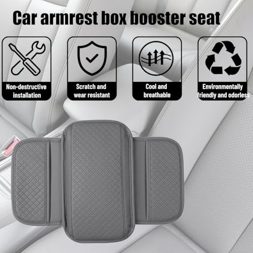Car Center Console Cover, Vehicle Arm Rest Cover Cushion with 2 Storage Bags, Automotive Interior Armrest Box Middle Console Protector, Universal for SUV Sedan Truck (Grey)