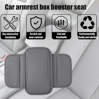 Car Center Console Cover, Vehicle Arm Rest Cover Cushion with 2 Storage Bags, Automotive Interior Armrest Box Middle Console Protector, Universal for SUV Sedan Truck (Grey)
