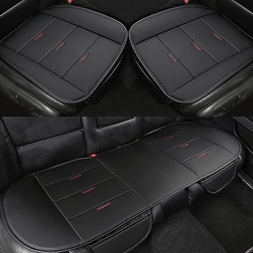 Bottom Seat Covers, Include 1 Pair Front Seat Protector and 1 Rear Seat Cover, Universal PU Leather Seat Covers for 90% Cars (Black) - color: D-Black, size: Universal Fit - Full Set