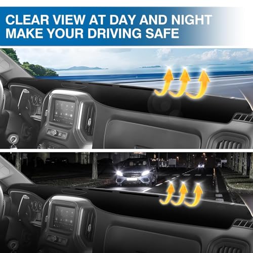 KUST Black Dash Cover for 19-25 Chevy Silverado 1500 2500HD 3500HD/19-23 GMC Sierra 1500 2500HD 3500HD(Only fit Silverado Dashboard with Open Bin and HUD)(Not Fit for 13.4 inch Navigation Silverado) - size: For Silverado 19-25