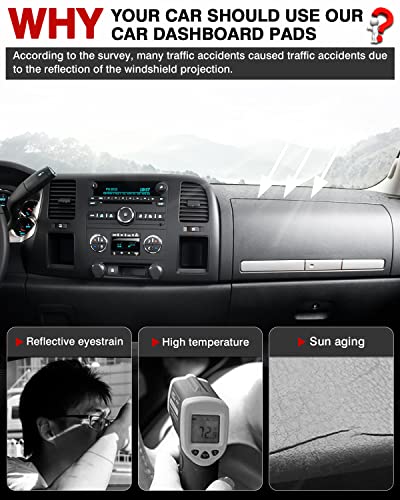 Autorder Dashboard Cover Mat for 2007-2013 Chevy Chevrolet Silverado/GMC Sierra with Two Glove Boxes Accessories Dash Cover Flannel Dash Mat Sunshade Glare UV Rays Protector - size: Black 07-13 Silverado 2 Glove Boxes