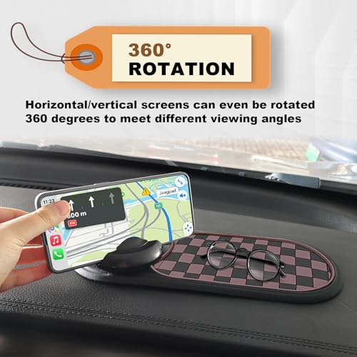 Universal Multifunction Anti-Slip Car Dashboard Mat, Rotatable Car Phone Holder Dashboard Pad with Temporary Parking Number, and Large Pad for Phones Sunglasses (Black+Brown)