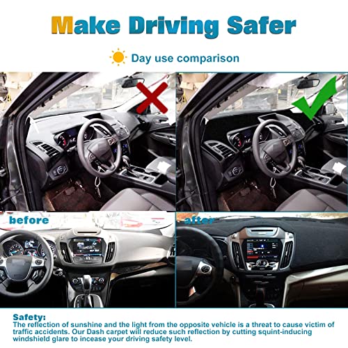 x xotic tech Center Console Dashboard Mat Pre-Cut Non-Slip Sunshield Sun Glare Protector Dash Carpet Pad Black Cover Compatible with Ford Escape 2014-2019 - color: Compatible with Escape 2014-2019