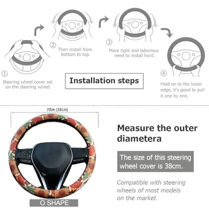 Sunflower Retro Steering Wheel Cover Auto Jacquard Steering Wheel Protector, Anti-Slip, Breathable, Absorbing Sweat, Universal Car Accessories 14.5–15 inch,Fit for Most Car, Trucks, SUV - style: Sunflower Retro