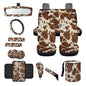 Wanyint Brown Beige Cow Print Car Seat Cover Set 14 PCS, with Steering Wheel Seat Belt Pad Garbage Bag Rearview Mirror Armrest Seat Box Handbrake Cover Set Car Coasters Fit SUV Sedan - color: Brown Beige Cow Print