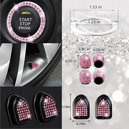 NBTEPEM 27-Piece Bling Car Accessories Set - Universal Fit Steering Wheel Covers, License Plate Frames, Phone Holder, Car Fast Charger, Coasters (Pink) - color: Pink Diamond