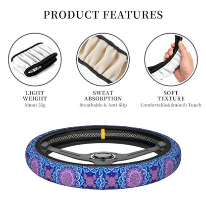 Blue Mandalas Elastic Steering Wheel Cover Non-Slip Breathable Steering Wheel Protector Fit Auto, SUVs, Truck - color: Blue Mandalas