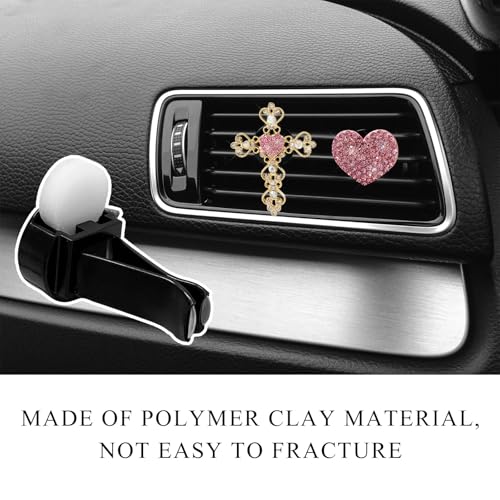 2 PCS Bling Car Vent Clip, Crystal Rhinestone Cross and Heart Car Air Fresheners Vent Clips, Diamond Car Air Conditioner Outlet Decoration Charm for Women, Car Accessories (Pink)