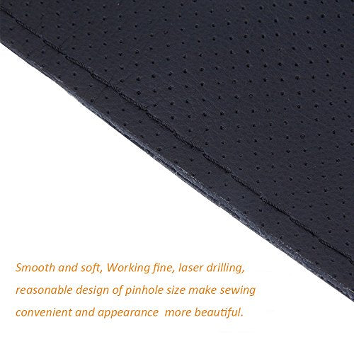 Onerbuy Universal Leather Car Steering Wheel Stitch On Wrap Cover DIY Sewing Breathable and Anti Slip, Maximum for 15-Inch Diameter Car Steering Wheel (Black) - color: Black