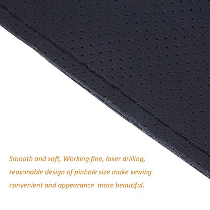 Onerbuy Universal Leather Car Steering Wheel Stitch On Wrap Cover DIY Sewing Breathable and Anti Slip, Maximum for 15-Inch Diameter Car Steering Wheel (Black) - color: Black