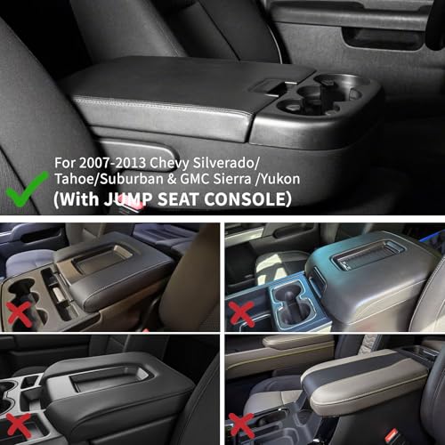 Zxiaochun Center Console Cover Compatible with 2007 2008 2009 2010 2011 2012 2013 Chevy Silverado/Tahoe/Suburban & GMC Sierra/Yukon, Jump Seat Console Armrest Lid Leather Protective Cover, Black - color: Black, size: For 2007-2013 Silverado Sierra Jump Se