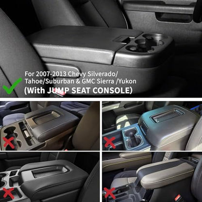 Zxiaochun Center Console Cover Compatible with 2007 2008 2009 2010 2011 2012 2013 Chevy Silverado/Tahoe/Suburban & GMC Sierra/Yukon, Jump Seat Console Armrest Lid Leather Protective Cover, Black - color: Black, size: For 2007-2013 Silverado Sierra Jump Se