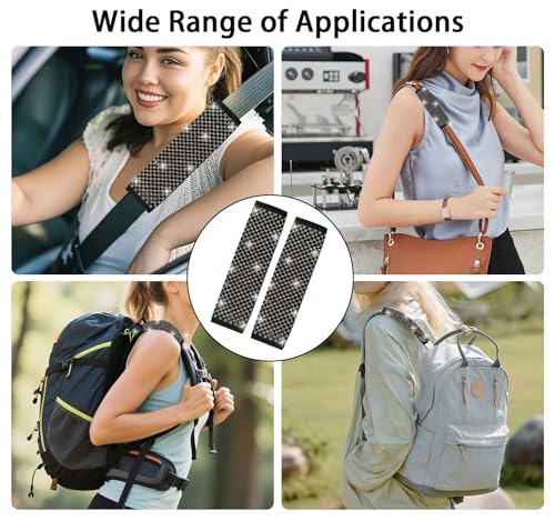 NBTEPEM 2 Pack Bling Car Seat Belt Covers, Diamond Seatbelt Shoulder Protection, Rhinestones Seat Belt Strap Cover Shoulder Pad, Universal Bling Car Interior Accessories Fit for Car/Truck/SUV(Black) - color: Black