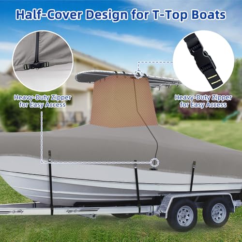 Marine Grade Waterproof Center Console Boat Cover with T Top Roof, Tear Resistant Trailerable Storage Covers, All-Weather Protection T-Top Boat Cover 20-22 ft, Beam Width Up to 106", Gray - color: Gray, size: 20'-22'Long (Beam width up to 106'')