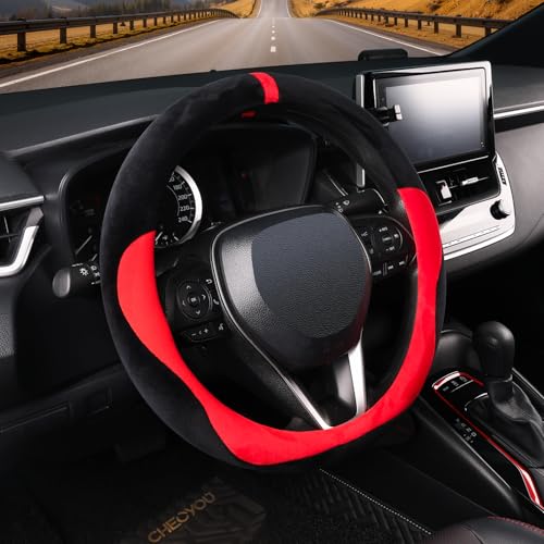Plush Steering Wheel Cover Winter, Soft Warm Furry Grip Protector for Cars SUVs Trucks, Fits 14.5-15 Inch, Non-Slip Interior Accessory, Red - color: Style A: Red [Plush]